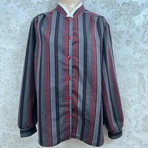 Vtg Donald Howard Blouse Dark Academia Striped Button Up Ruffle Collar Shirt